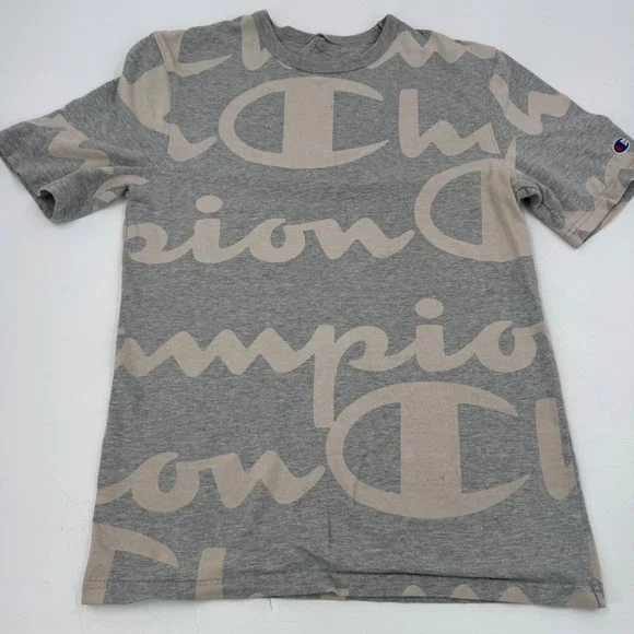 Champion Mens All Over Print T Shirt Crew Neck‎ Short Sleeve Gray Small - Picture 2 of 8
